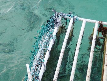High angle view of safety cage in sea