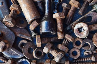 Full frame shot of work tools on table