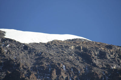 Low angle view of mountain against clear blue sky