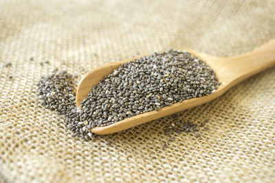 Close-up of chia seeds in scoop