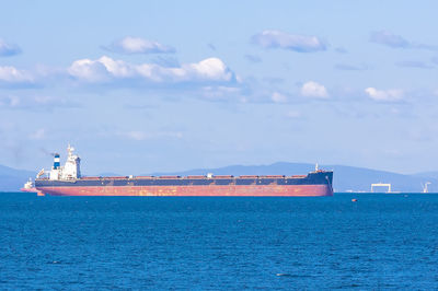 Empty container freighter ship waiting on vladivostok, russia