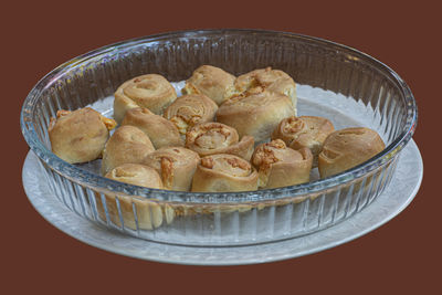 High angle view of dessert in plate on table