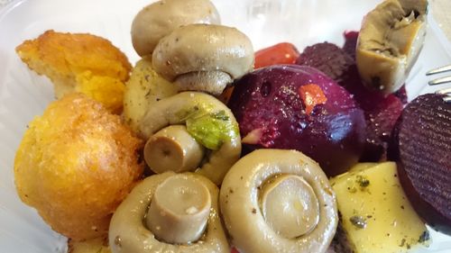 High angle view of fruits in plate