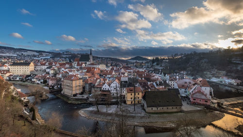 High angle view of townscape against sky