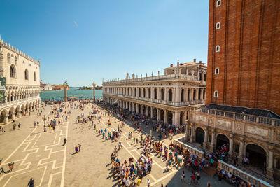 Saint marc square in venice italy from above with tourists 