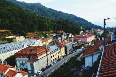 High angle view of townscape against sky