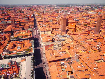 High angle view of buildings in city