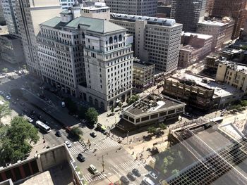 High angle view of buildings in city