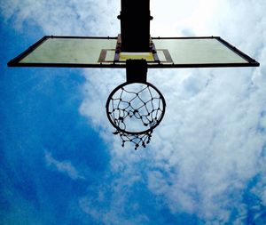 Low angle view of basketball hoop against sky