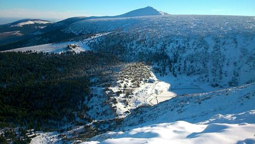 Scenic view of snow covered mountains