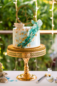 Close-up of wedding cake on table