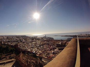 Aerial view of town against sky