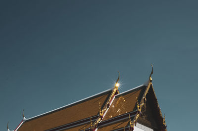 Low angle view of roof of building against clear sky