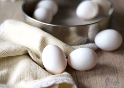 Close-up of eggs on table