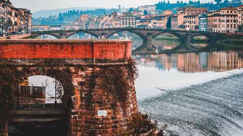Arch bridge over river in city