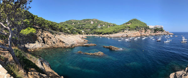 Scenic view of sea against clear blue sky