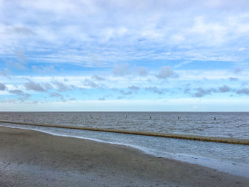 Scenic view of sea against cloudy sky