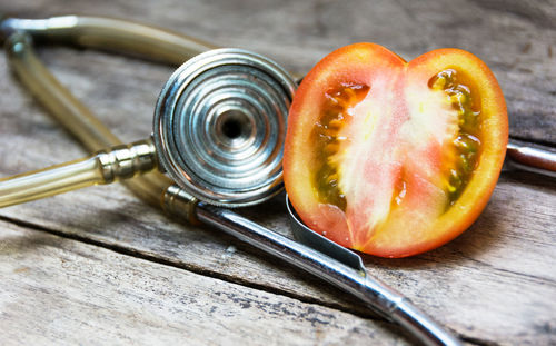 High angle view of fruit on table