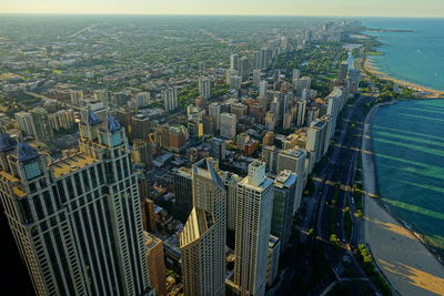 High angle view of city buildings