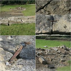 Stones on grassy field