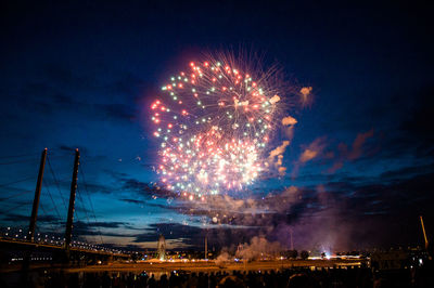Low angle view of firework display against sky at night