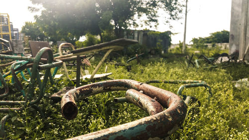 Old rusty pipe against sky