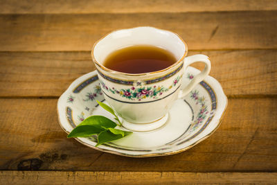 Close-up of tea cup on table