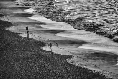 High angle view of people on beach