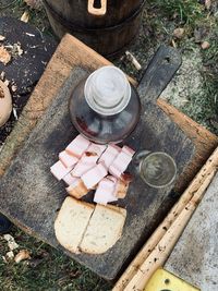 High angle view of rusty machinery