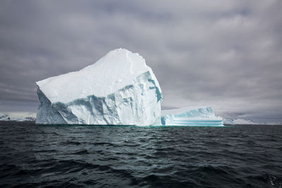 Scenic view of iceberg floating on sea against sky