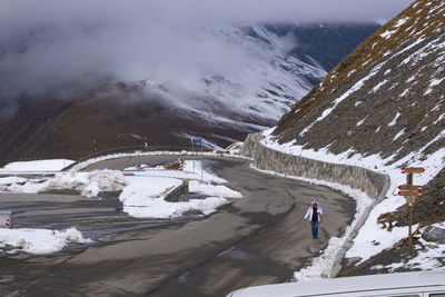 High angle view of snow covered mountain