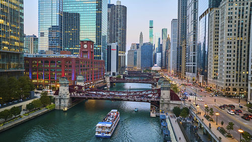 High angle view of buildings in city