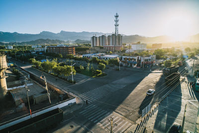 High angle view of buildings in city