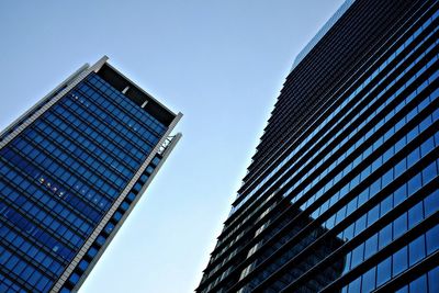 Low angle view of modern building against clear sky