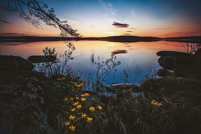 Scenic view of lake during sunset