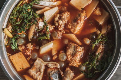 High angle view of food in bowl