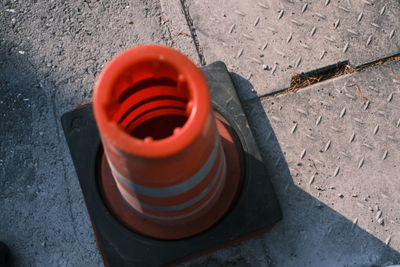 High angle view of safety cone