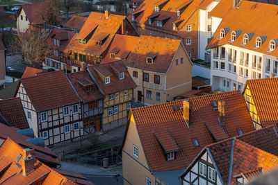 High angle view of buildings in city