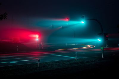 Light trails on road at night