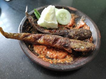 Close-up of food in plate on table