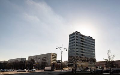 Low angle view of buildings against sky