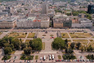 High angle view of buildings in city