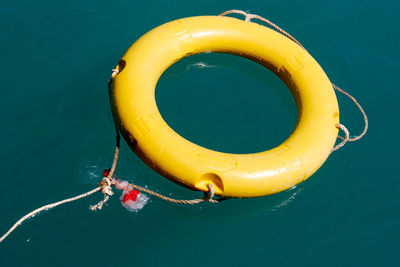 High angle view of yellow floating on water