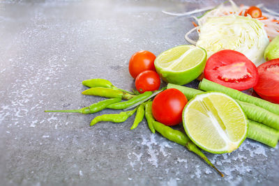 High angle view of fruits on table