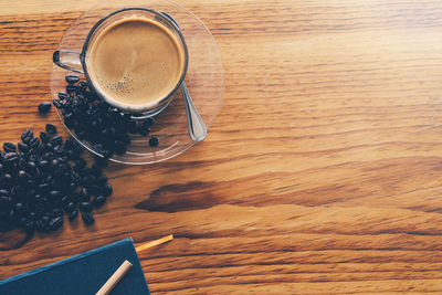 High angle view of coffee on table