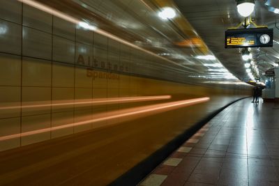 Blurred motion of train at subway station