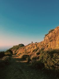 Scenic view of landscape against clear blue sky