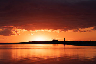 Scenic view of lake against sky during sunset