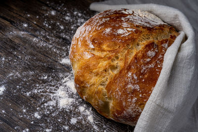 Closeup of homemade crusty bread on table