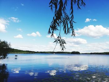 Scenic view of lake against blue sky